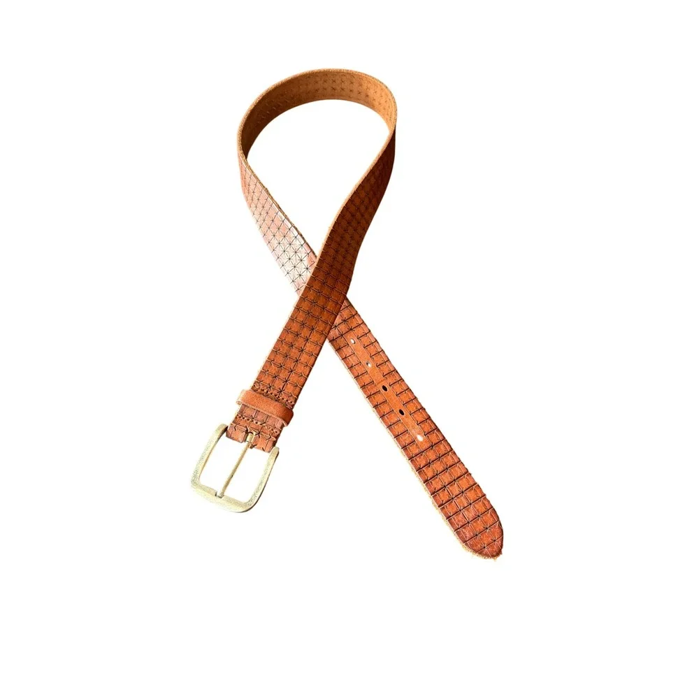Johnston & Murphy Belt Brown Est 1850 Italian Leather Geometric Starburst 38